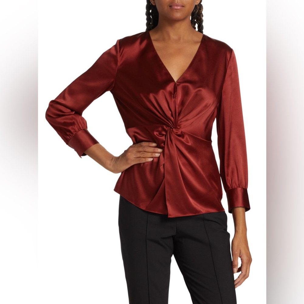 THEORY SMU Stretch Silk Knotted Blouse